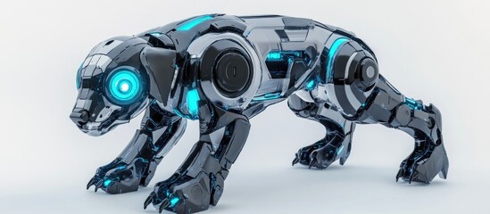 Poster - Cyber dog in alert mode against a white background 3D illustration