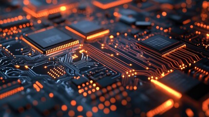 Poster - Close up view of a printed circuit board featuring intricate microcircuits showcasing depth of field detail