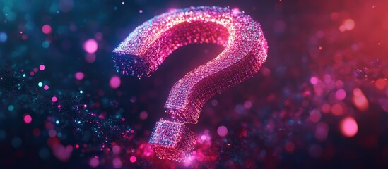 Aufkleber - Futuristic glowing question mark featuring plexus lines and glitter particles designed in a neon light style 3D abstract concept with digital technology elements