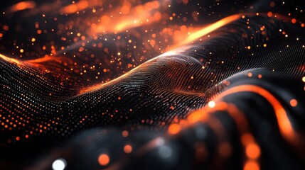 Poster - Dark abstract background featuring futuristic gradient with curved lines and luminous particles
