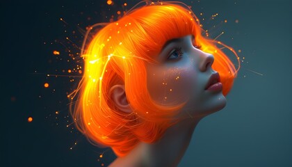 Wall Mural - Vivid close-up of lustrous orange hair showcasing dynamic texture and shine