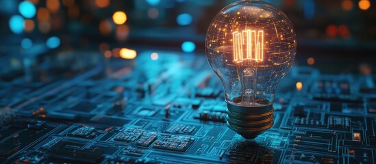 Poster - 3D rendering of an artificial intelligence concept featuring a digital lightbulb
