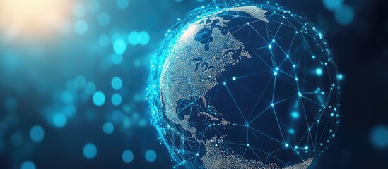 Poster - Concept of global connectivity with a 3D rendered network sphere representing planet Earth