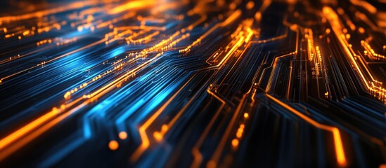 Aufkleber - Futuristic black cyber security concept featuring a digital circuit board background with motion blur representing high speed internet technology