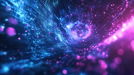Poster - Abstract 3D illustration of digital technology featuring a blue and purple background that represents fast internet connectivity and innovative communication in a futuristic metaverse