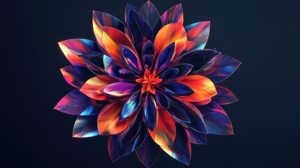 Fototapete - Vibrant abstract symmetrical flower with petals formed by a mix of colorful geometric shapes against a dark backdrop