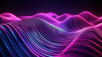 Poster - abstract neon wavy lines glowing against a dark backdrop illustration in high definition
