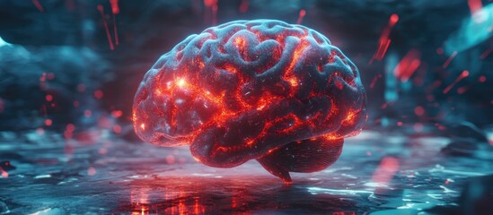 Poster - AI and deep learning in creativity showcase a brain symbolizing innovation with a futuristic design highlighting the intersection of technology and imagination