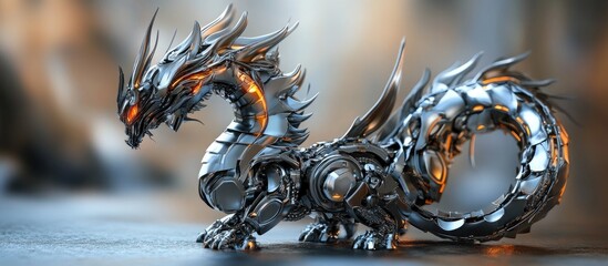 3D rendering of a metallic dragon robot