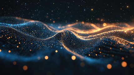 Fototapete - 3D rendering of abstract digital particles against a black backdrop with dots High definition CGI motion backgrounds perfect for editing LED displays or broadcasting