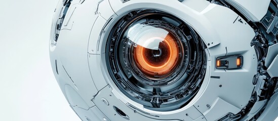 Poster - close up of a cylindrical robotic eye designed in 3d