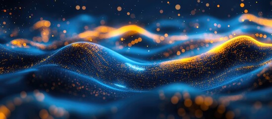 Canvas Print - Smooth luminous digital waves with yellow and blue gradients featuring soft light and bokeh effects A backdrop representing advanced technology science and data flow