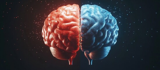Poster - Conceptual image representing artificial intelligence and copyright featuring a split design of a human brain and an artificial brain