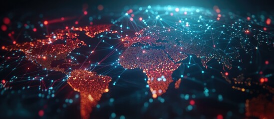 Aufkleber - Illuminated digital map featuring connections on a dark backdrop representing artificial intelligence and global concepts 3D rendering