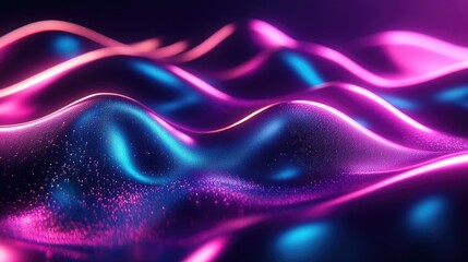 Poster - Abstract 3D render of a fluid holographic neon wave in motion against a dark background Gradient design element suitable for banners wallpapers and covers