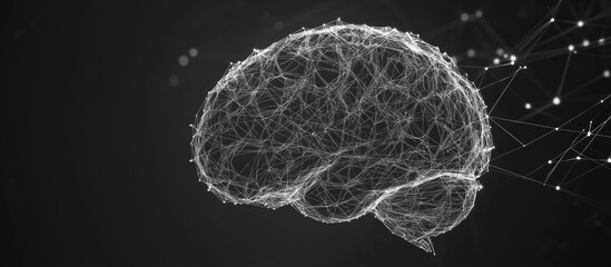 Aufkleber - Low poly brain representing artificial intelligence and wisdom Abstract wireframe mesh illustration with polygonal style featuring lines and dots on a dark background