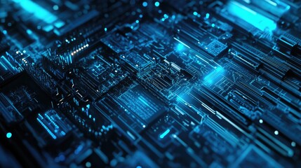 Fototapete - Abstract digital design featuring blue technological elements