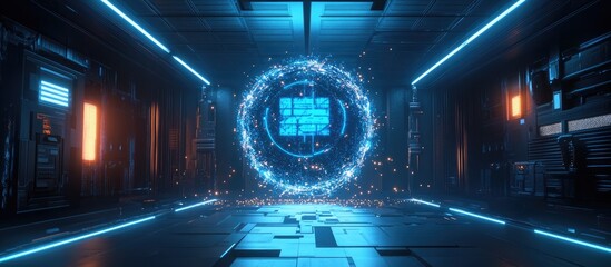 Poster - 3d rendering of an ai symbol in a domestic setting illustrating concepts of anti gravitational techn