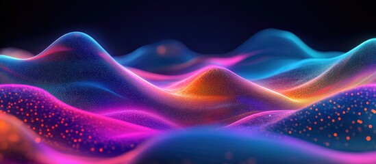 Poster - Vibrant neon waves illuminated against a dark background