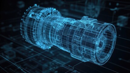 Poster - Gearbox concept outlined in a 3D wireframe illustration