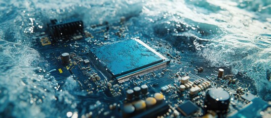 Poster - motherboard of a personal computer submerged in white water