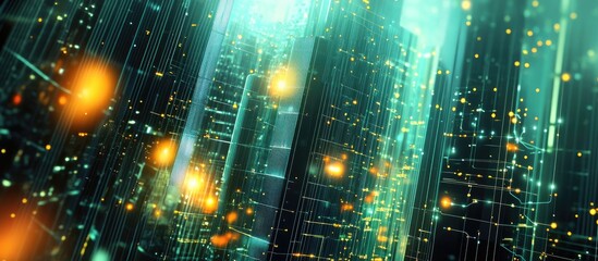 Aufkleber - Energy digitalization in smart cities featuring wireless network and connectivity technology set against an abstract urban background