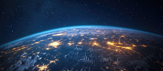 Poster - A globe representing wireless network connectivity technology during nighttime