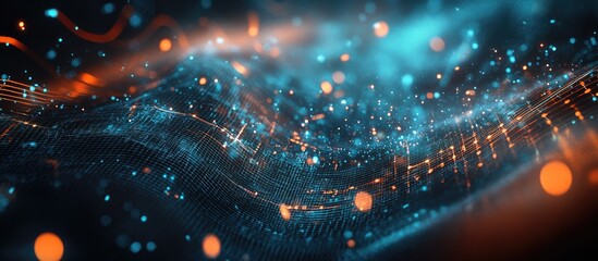 Poster - Abstract background showcasing visualization of musical sounds with a focus on technology artificial intelligence and big data in a 3D rendered format