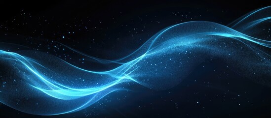 Fototapete - Abstract swirling blue light lines form dynamic curves on a black background representing concepts in technology neural networks and science