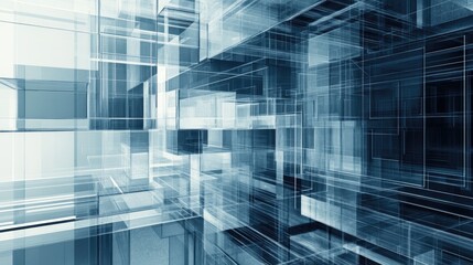 Fototapete - Geometric architectural background in a linear 3D style