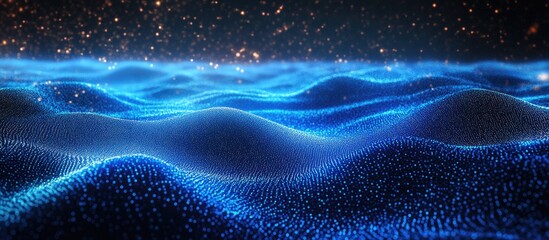 Aufkleber - Abstract wave of particles with a shiny blue technological background Illustration