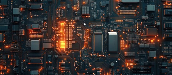 Poster - high power empty printed circuit board pcb featuring numerous components ready for electronic assemb