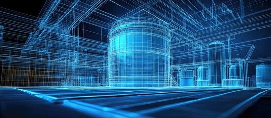 Poster - 3D illustration of an oil tank in a wireframe design