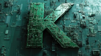 Poster - 3D letter featuring a green futuristic texture K