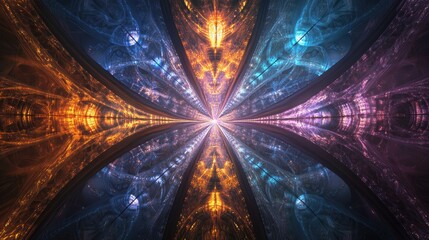 Poster - Abstract fractal artwork featuring intricate light patterns in a silk symmetry design