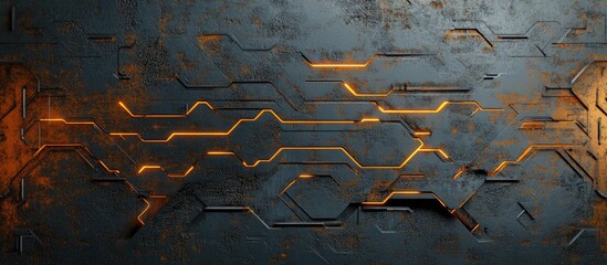 Poster - Abstract grunge futuristic technology backdrop featuring a sci fi circuit pattern on a weathered surface Illustrates urban engineering and cyberpunk aesthetics