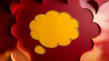 Top view of empty yellow thought bubble on red background