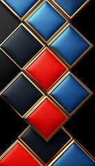 Poster - Red, Blue, and Black Leather Squares with Gold Frames