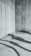 Wall Mural - White concrete wall and floor closeup