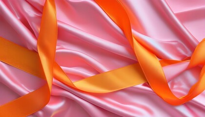 Elegant satin ribbons in vibrant pink and orange hues creating a luxurious backdrop