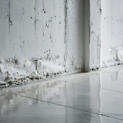 Wall Mural - White concrete wall and floor closeup