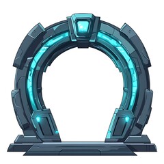 futuristic blue glowing portal with stone frame 3d illustration