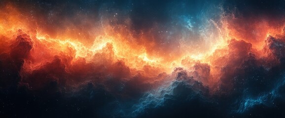 Wall Mural - Abstract cosmic background with vibrant orange and blue clouds and stars.