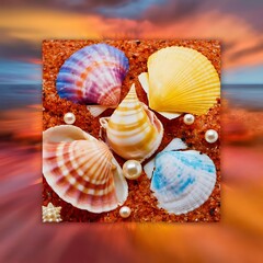 Sea shells with sand as background