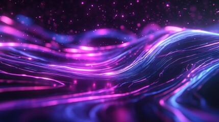 Poster - abstract neon light streaks on a dark background.