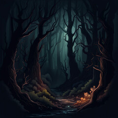 Wall Mural - dark forest illustration background