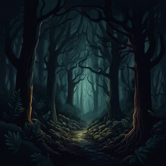 Canvas Print - dark forest illustration background