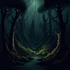 Sticker - dark forest illustration background