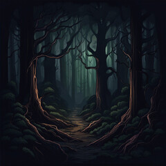 Canvas Print - dark forest illustration background