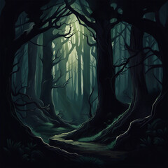 Sticker - dark forest illustration background